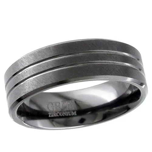 Zirconium Ring with Grooves and Chamfered Edges